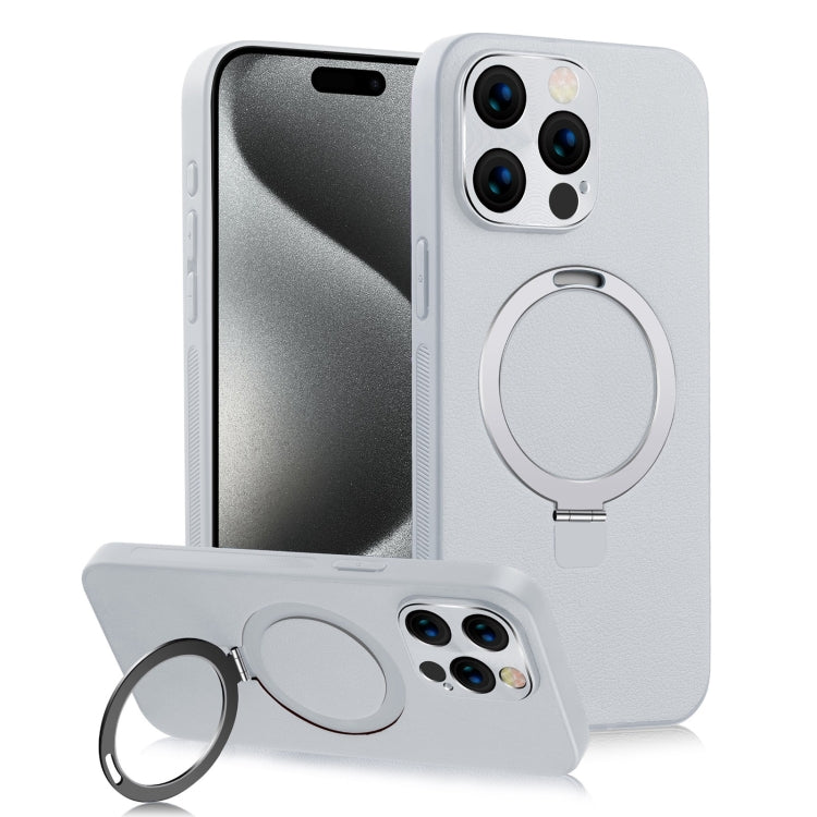 For iPhone 15 Pro Max MagSafe Rotation Holder PC + Leather Phone Case