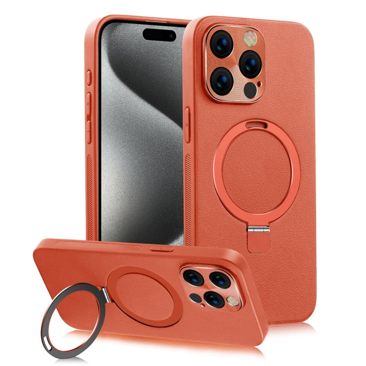 For iPhone 15 Pro Max MagSafe Rotation Holder PC + Leather Phone Case