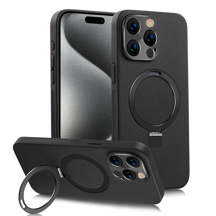 For iPhone 15 Pro Max MagSafe Rotation Holder PC + Leather Phone Case