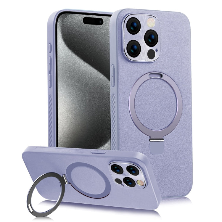 For iPhone 15 Pro Max MagSafe Rotation Holder PC + Leather Phone Case