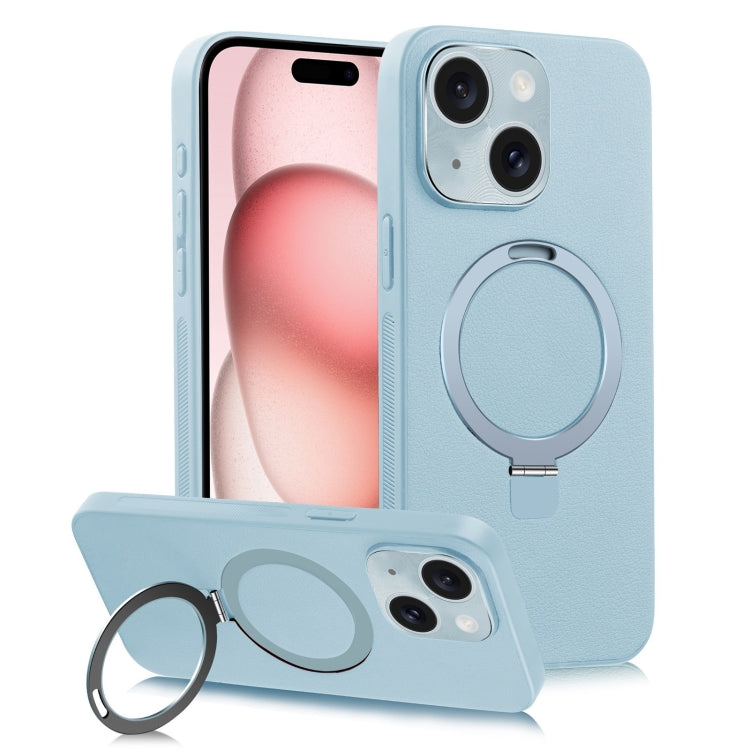 For iPhone 15 MagSafe Rotation Holder PC + Leather Phone Case