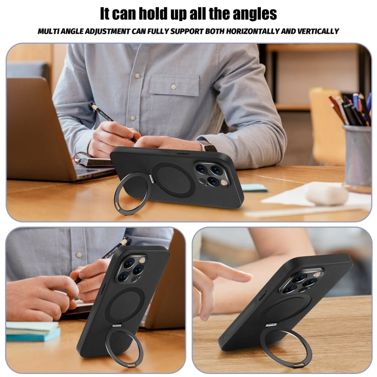 For iPhone 14 Pro Max MagSafe Rotation Holder PC + Leather Phone Case