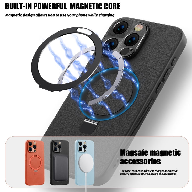 For iPhone 14 Plus MagSafe Rotation Holder PC + Leather Phone Case