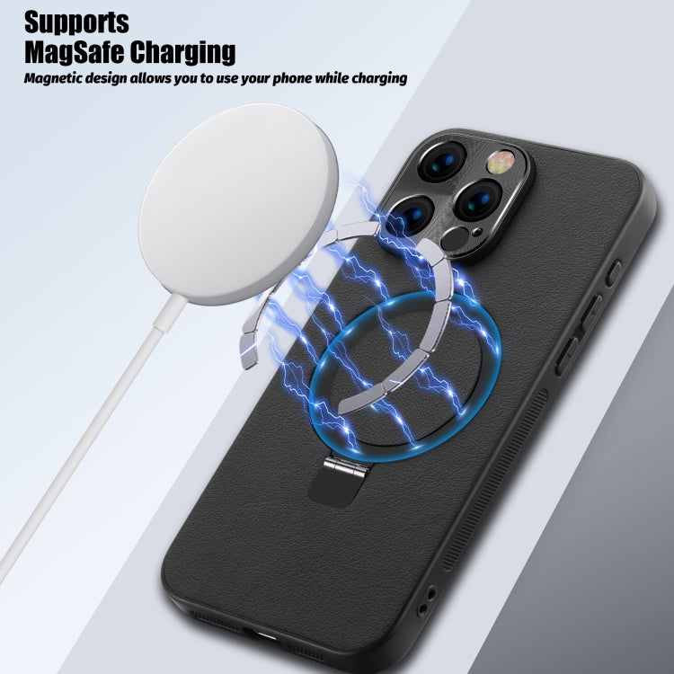 For iPhone 15 Pro Max MagSafe Rotation Holder PC + Leather Phone Case