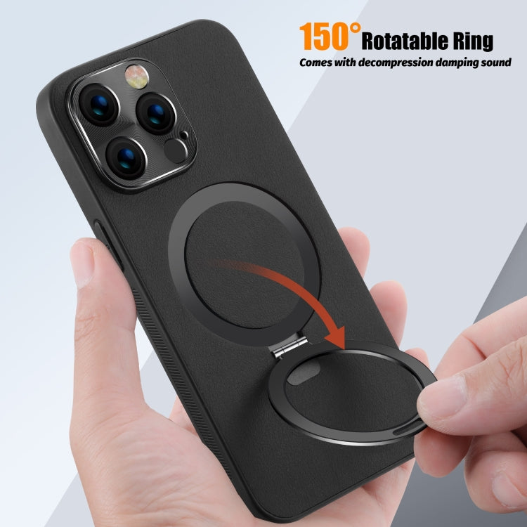 For iPhone 14 Pro Max MagSafe Rotation Holder PC + Leather Phone Case