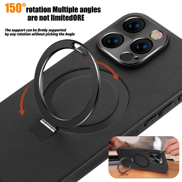 For iPhone 14 Pro Max MagSafe Rotation Holder PC + Leather Phone Case