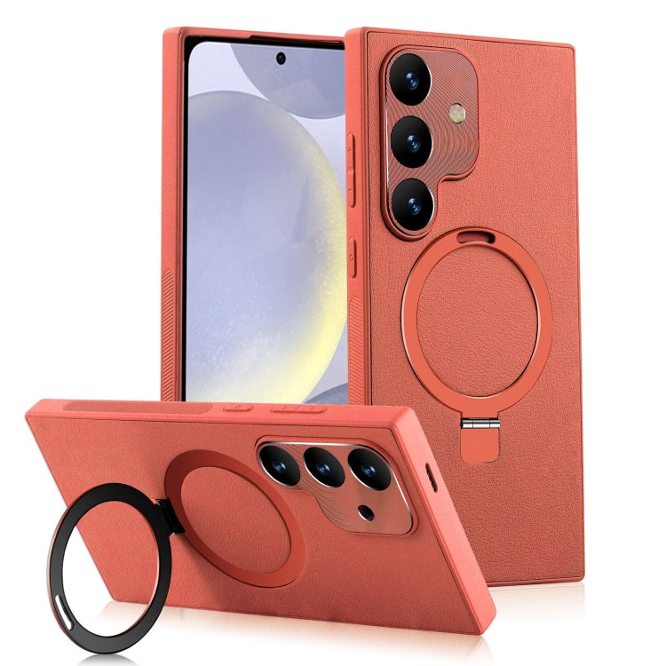 For Samsung Galaxy S24+ 5G MagSafe Rotation Holder PC + Leather Phone Case