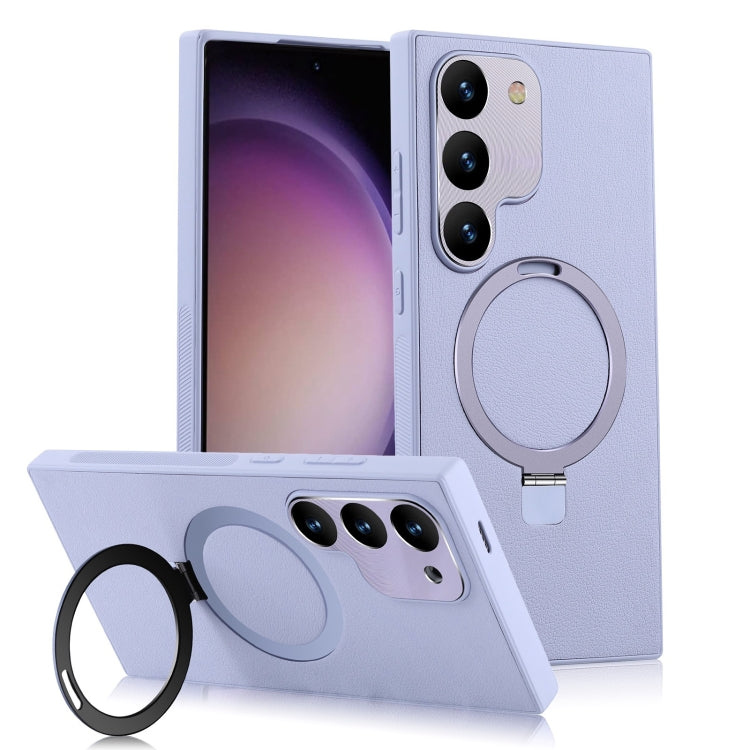 For Samsung Galaxy S23+ 5G MagSafe Rotation Holder PC + Leather Phone Case