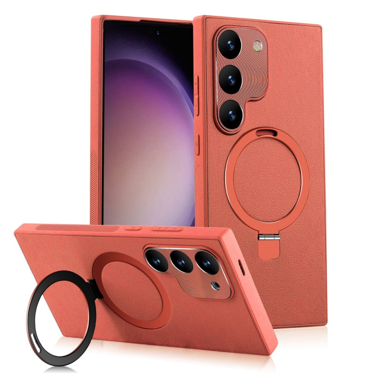 For Samsung Galaxy S23 5G MagSafe Rotation Holder PC + Leather Phone Case