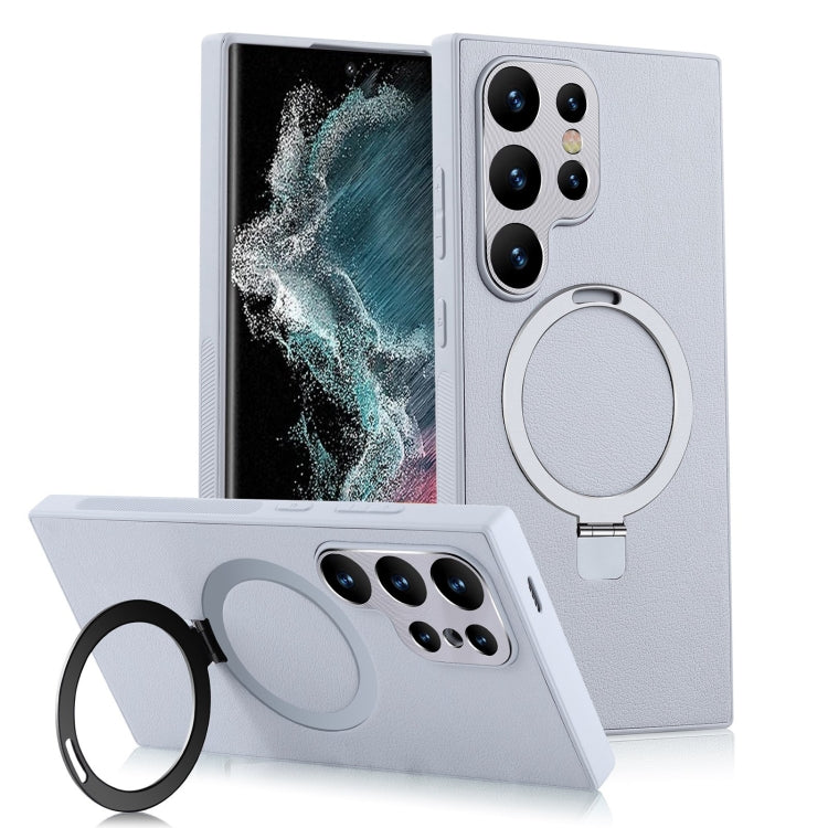 For Samsung Galaxy S22 Ultra 5G MagSafe Rotation Holder PC + Leather Phone Case