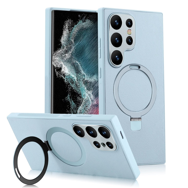 For Samsung Galaxy S22 Ultra 5G MagSafe Rotation Holder PC + Leather Phone Case