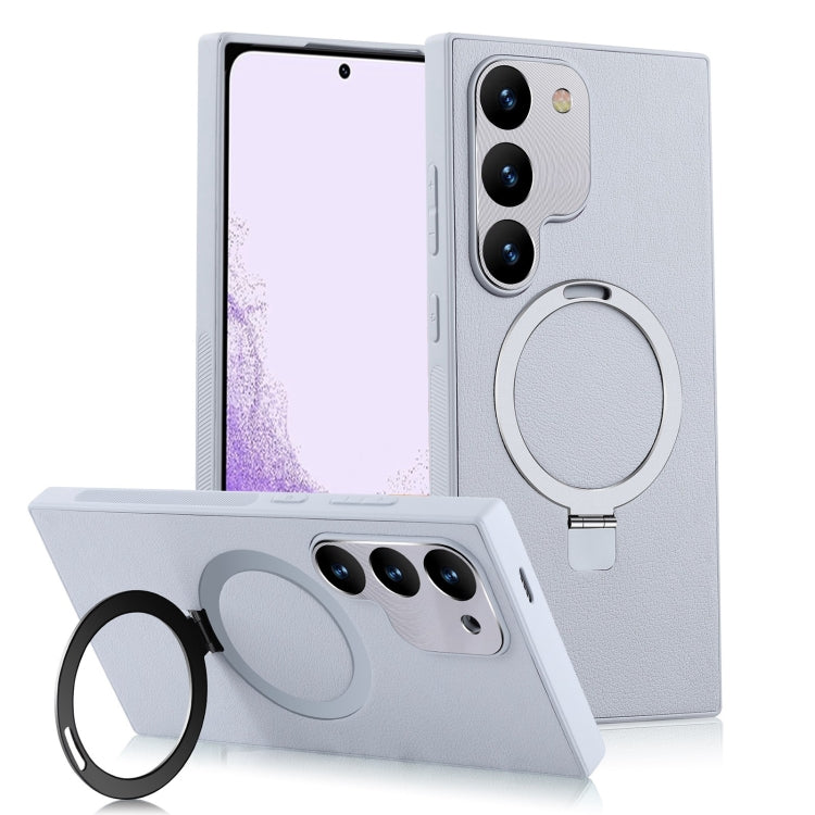 For Samsung Galaxy S22 5G MagSafe Rotation Holder PC + Leather Phone Case