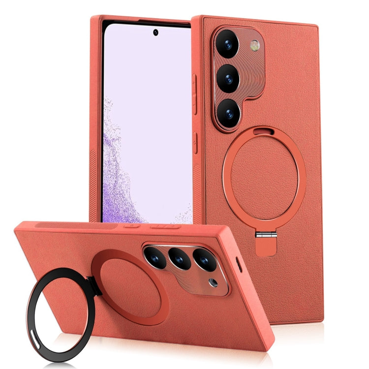 For Samsung Galaxy S22 5G MagSafe Rotation Holder PC + Leather Phone Case