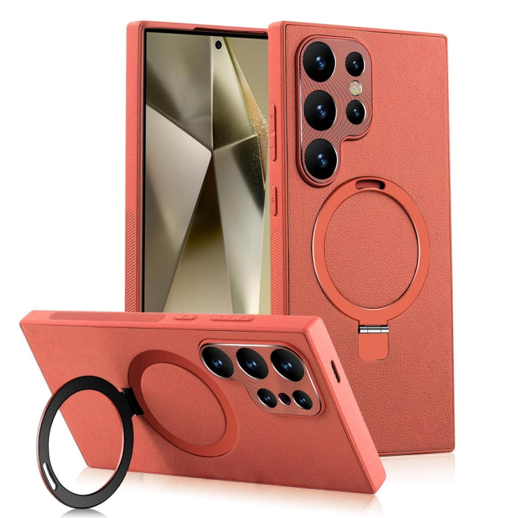 For Samsung Galaxy S24 Ultra 5G MagSafe Rotation Holder PC + Leather Phone Case