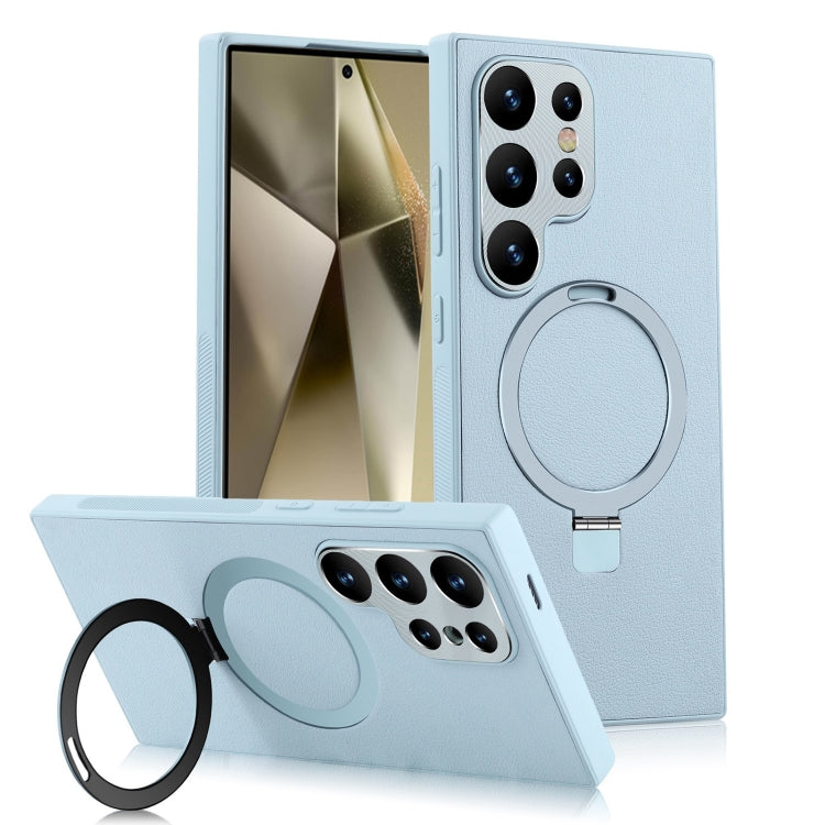For Samsung Galaxy S24 Ultra 5G MagSafe Rotation Holder PC + Leather Phone Case