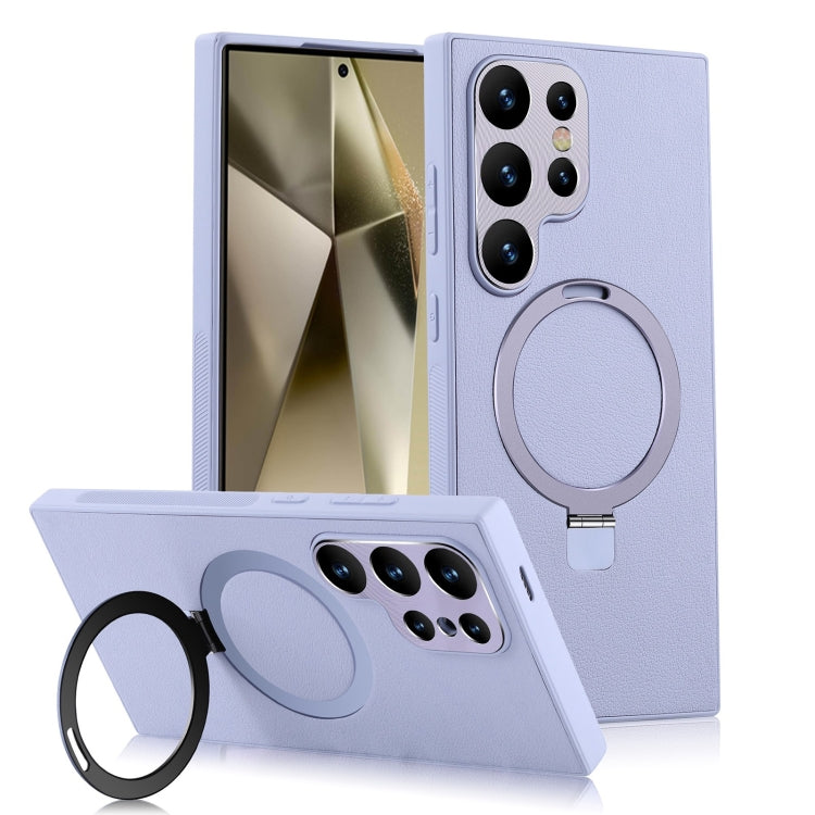 For Samsung Galaxy S24 Ultra 5G MagSafe Rotation Holder PC + Leather Phone Case