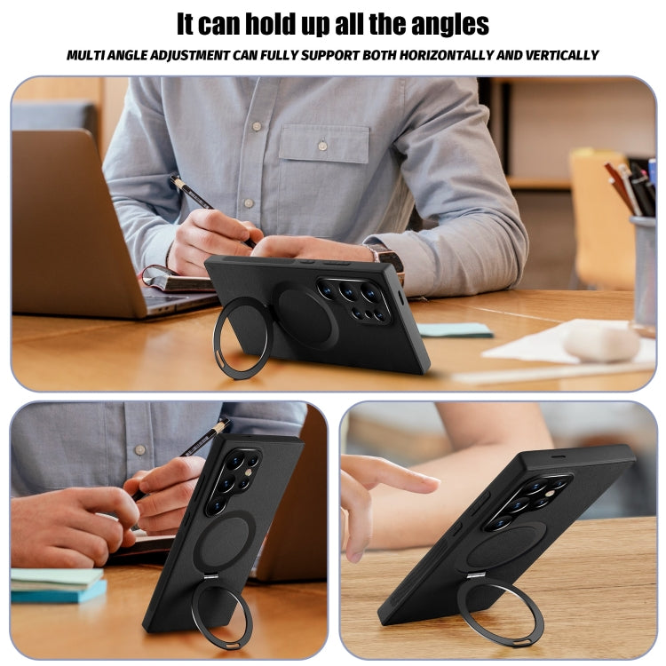 For Samsung Galaxy S24 Ultra 5G MagSafe Rotation Holder PC + Leather Phone Case