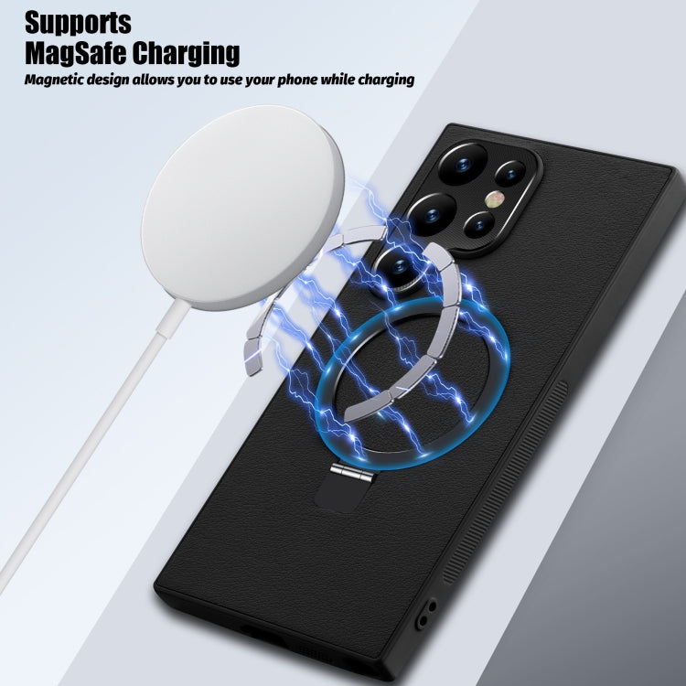 For Samsung Galaxy S24 Ultra 5G MagSafe Rotation Holder PC + Leather Phone Case