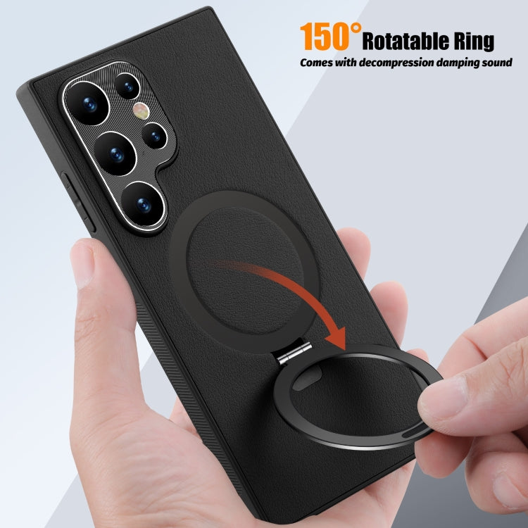 For Samsung Galaxy S23+ 5G MagSafe Rotation Holder PC + Leather Phone Case
