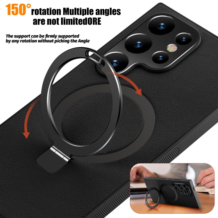 For Samsung Galaxy S23 Ultra 5G MagSafe Rotation Holder PC + Leather Phone Case