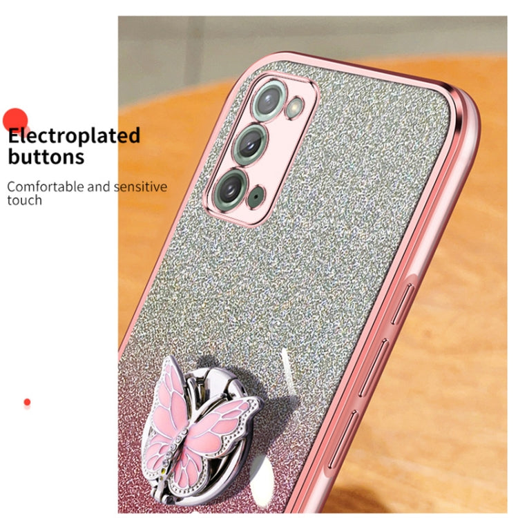 For Samsung Galaxy Note20 Plated Gradient Glitter Butterfly Holder TPU Phone Case