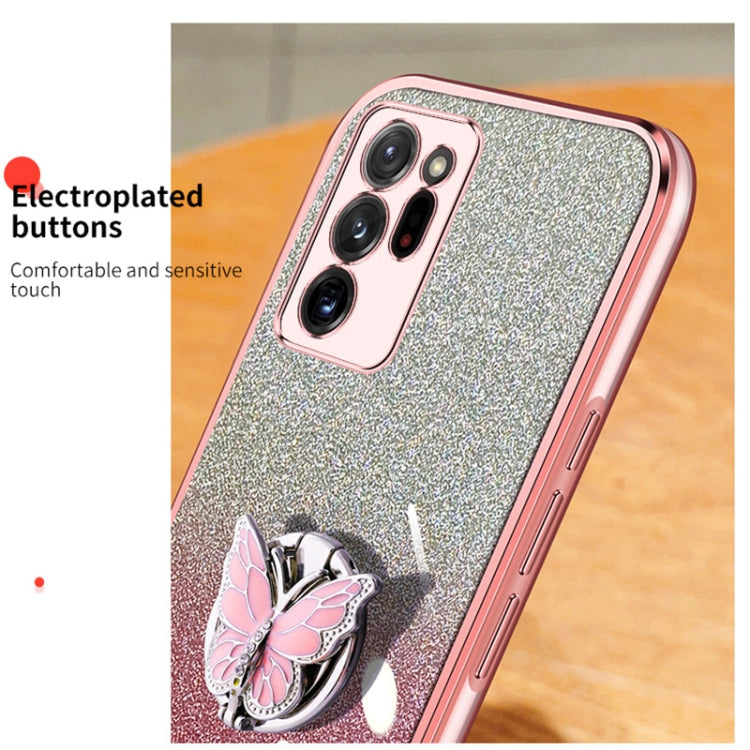 For Samsung Galaxy Note20 Ultra Plated Gradient Glitter Butterfly Holder TPU Phone Case