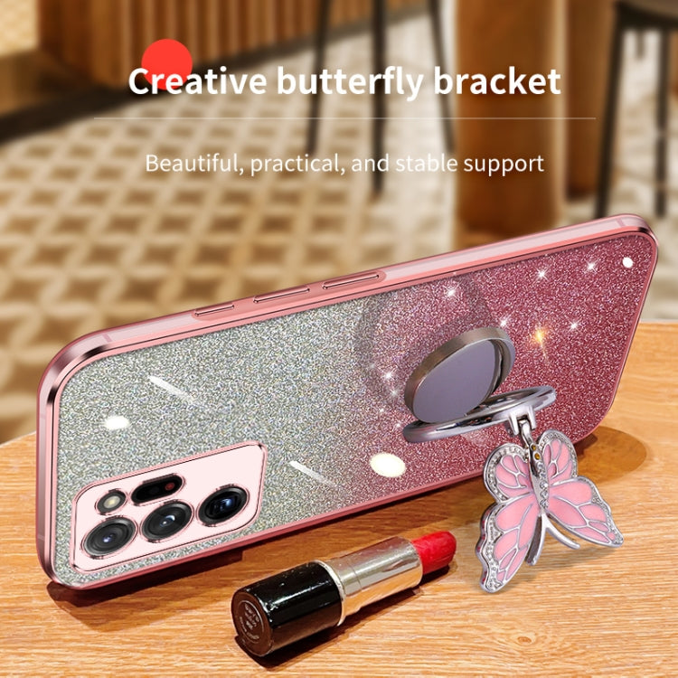 For Samsung Galaxy Note20 Ultra Plated Gradient Glitter Butterfly Holder TPU Phone Case