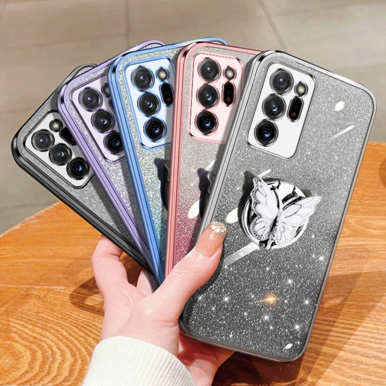 For Samsung Galaxy Note20 Ultra Plated Gradient Glitter Butterfly Holder TPU Phone Case