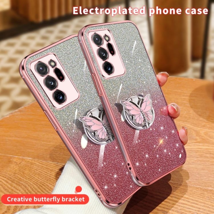 For Samsung Galaxy Note20 Ultra Plated Gradient Glitter Butterfly Holder TPU Phone Case