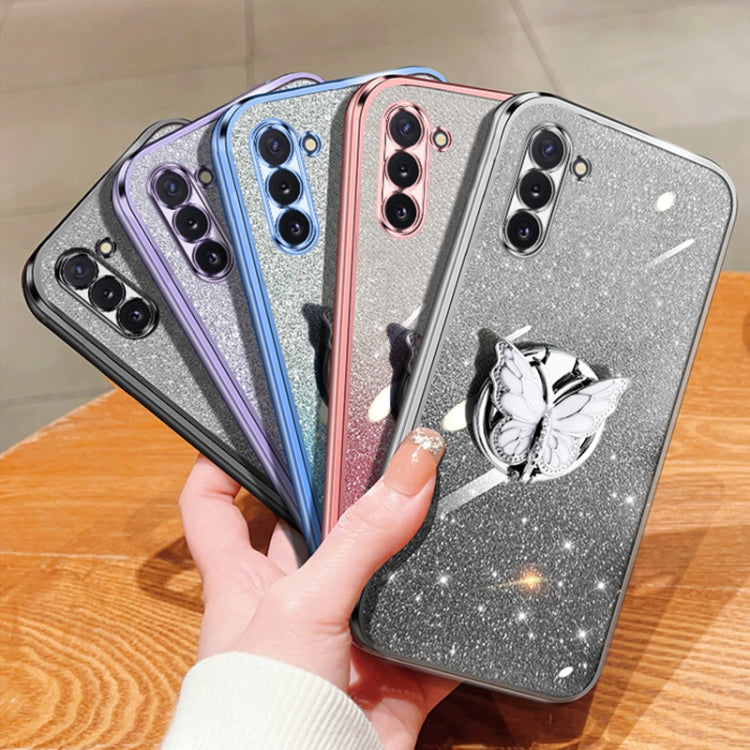 For Samsung Galaxy Note10 Plated Gradient Glitter Butterfly Holder TPU Phone Case