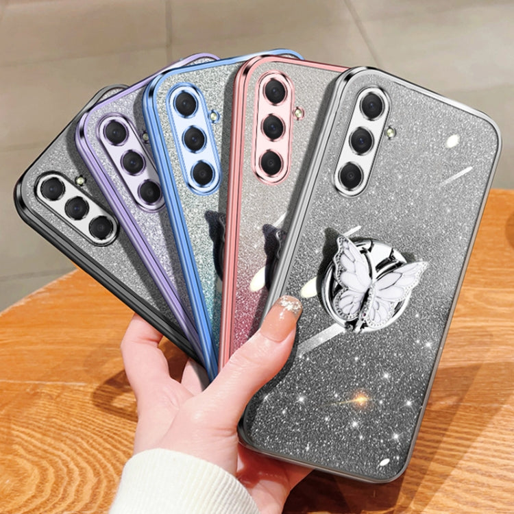 For Samsung Galaxy M54 Plated Gradient Glitter Butterfly Holder TPU Phone Case