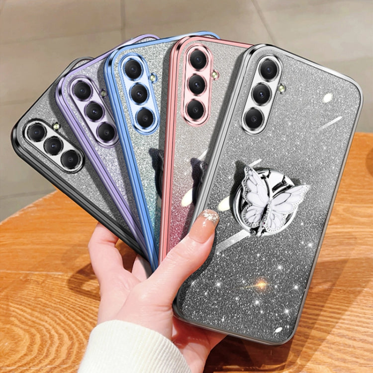For Samsung Galaxy M34 5G Plated Gradient Glitter Butterfly Holder TPU Phone Case