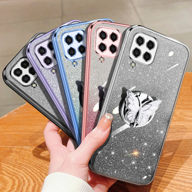 For Samsung Galaxy M33 5G Plated Gradient Glitter Butterfly Holder TPU Phone Case