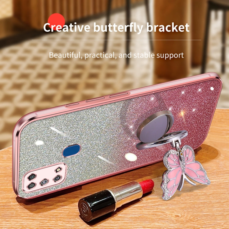 For Samsung Galaxy M31 Plated Gradient Glitter Butterfly Holder TPU Phone Case