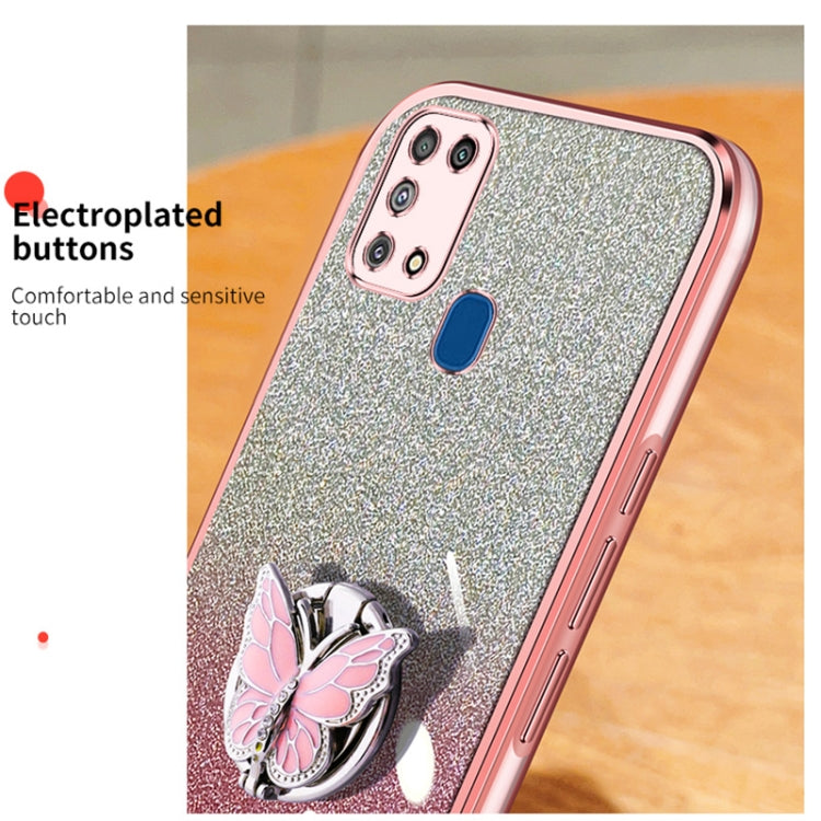 For Samsung Galaxy M31 Plated Gradient Glitter Butterfly Holder TPU Phone Case