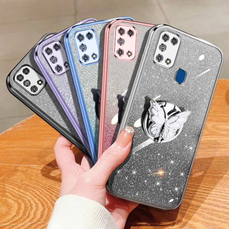 For Samsung Galaxy M31 Plated Gradient Glitter Butterfly Holder TPU Phone Case