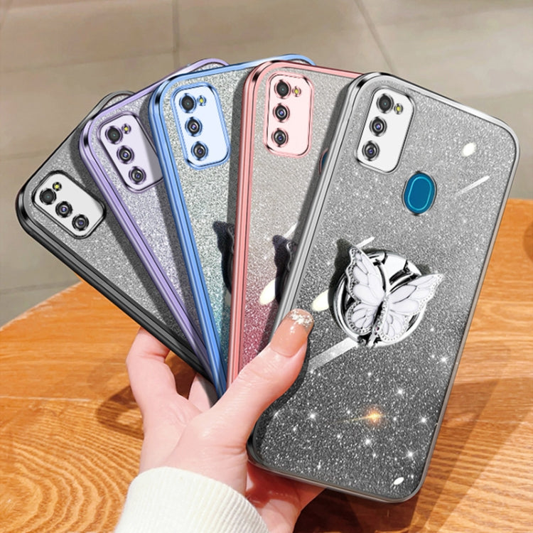 For Samsung Galaxy M30s Plated Gradient Glitter Butterfly Holder TPU Phone Case