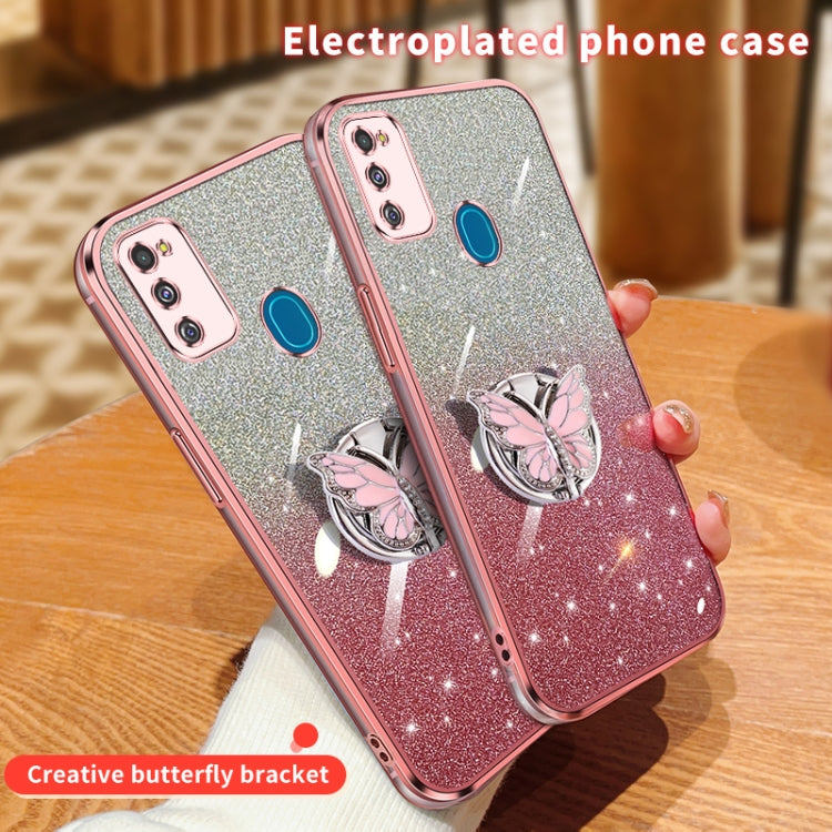 For Samsung Galaxy M30s Plated Gradient Glitter Butterfly Holder TPU Phone Case