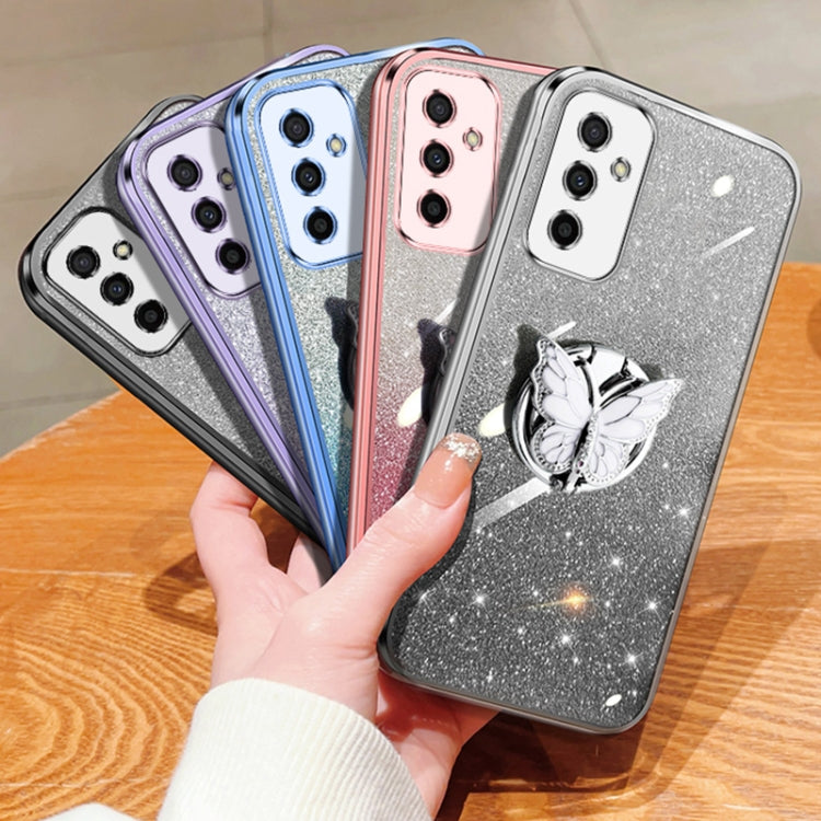 For Samsung Galaxy M23 5G Plated Gradient Glitter Butterfly Holder TPU Phone Case