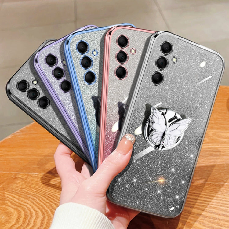 For Samsung Galaxy M14 Plated Gradient Glitter Butterfly Holder TPU Phone Case