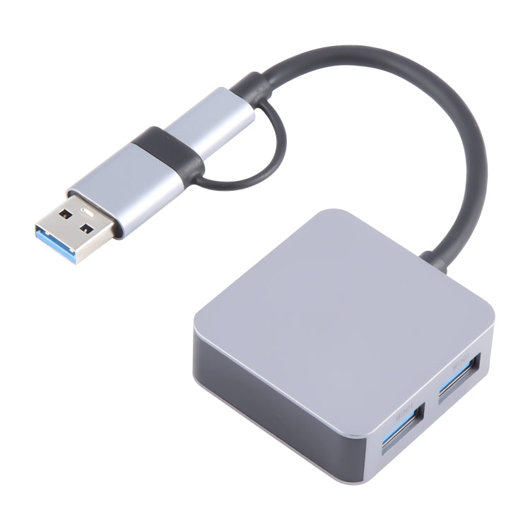 BYL-2320A 4 in 2 USB + USB-C / Type-C to USB + USB-C / Type-C 4 Port HUB Adapter - Grey
