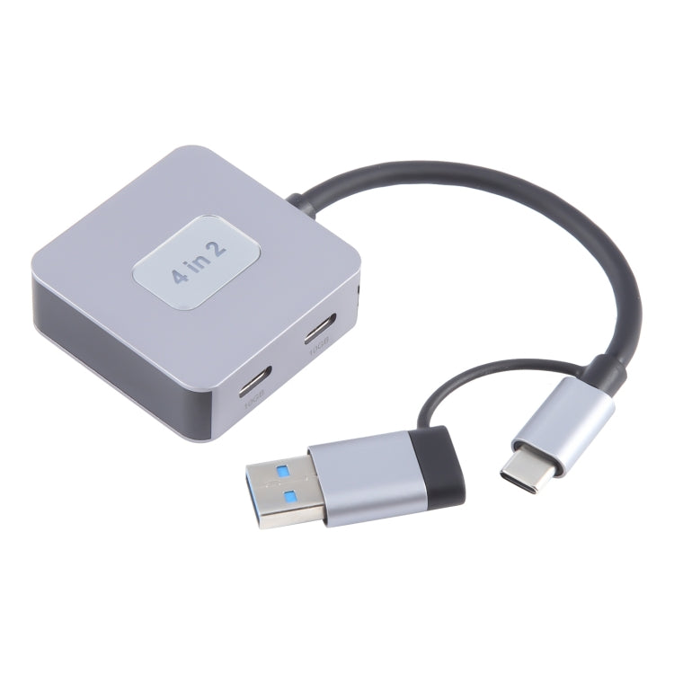 BYL-2320A 4 in 2 USB + USB-C / Type-C to USB + USB-C / Type-C 4 Port HUB Adapter - Grey