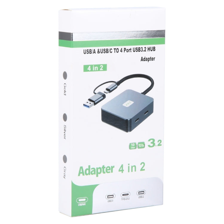 BYL-2320A 4 in 2 USB + USB-C / Type-C to USB + USB-C / Type-C 4 Port HUB Adapter - Grey