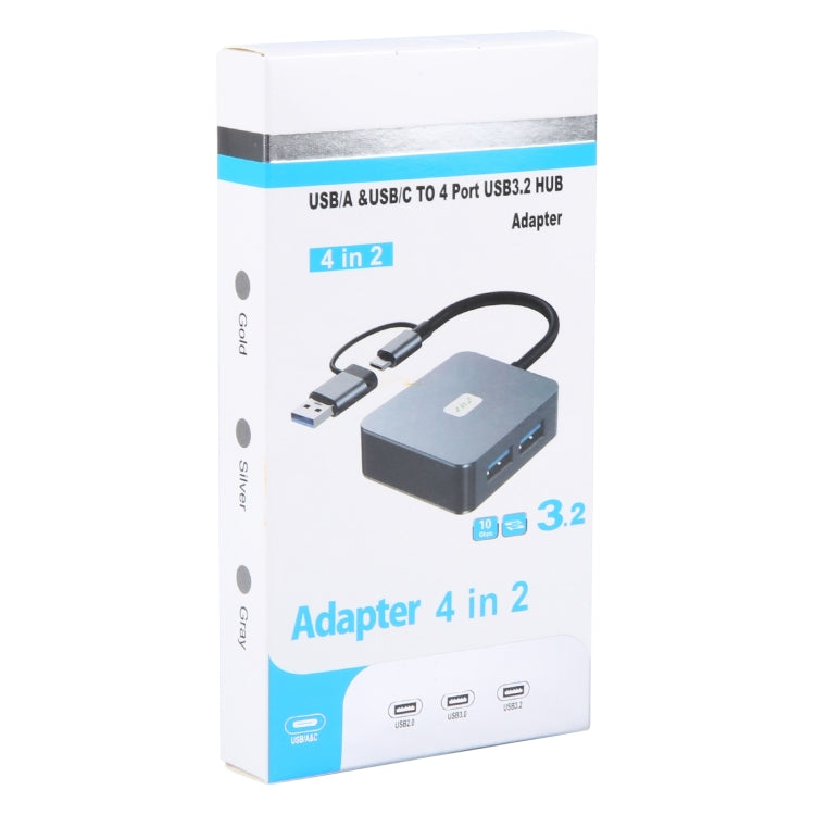 BYL-2320 4 in 2 USB + USB-C / Type-C to USB 3.2 4 Port HUB Adapter - Grey