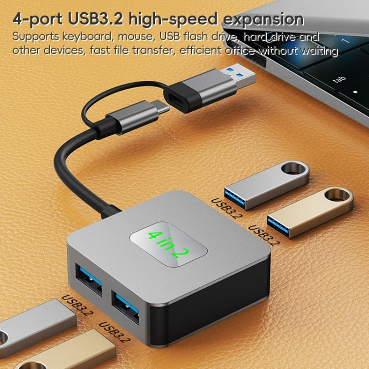 BYL-2320 4 in 2 USB + USB-C / Type-C to USB 3.2 4 Port HUB Adapter - Grey