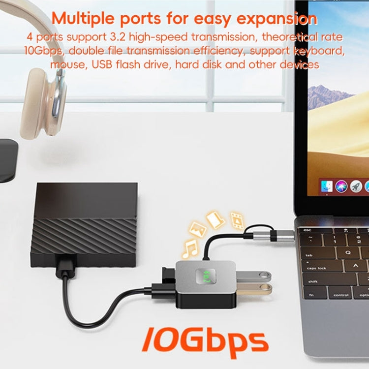 BYL-2320 4 in 2 USB + USB-C / Type-C to USB 3.2 4 Port HUB Adapter - Grey