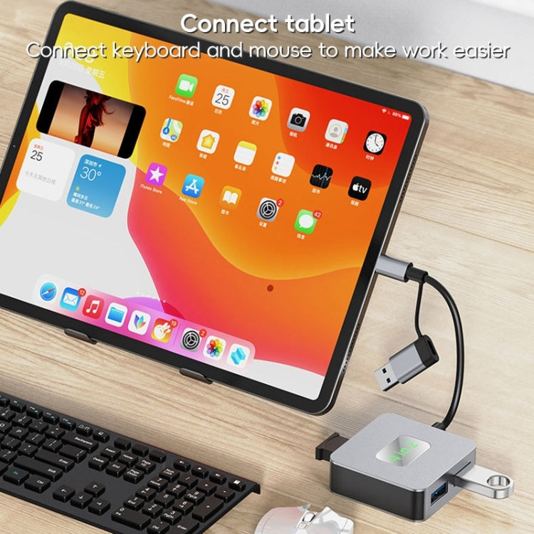 BYL-2320 4 in 2 USB + USB-C / Type-C to USB 3.2 4 Port HUB Adapter - Grey