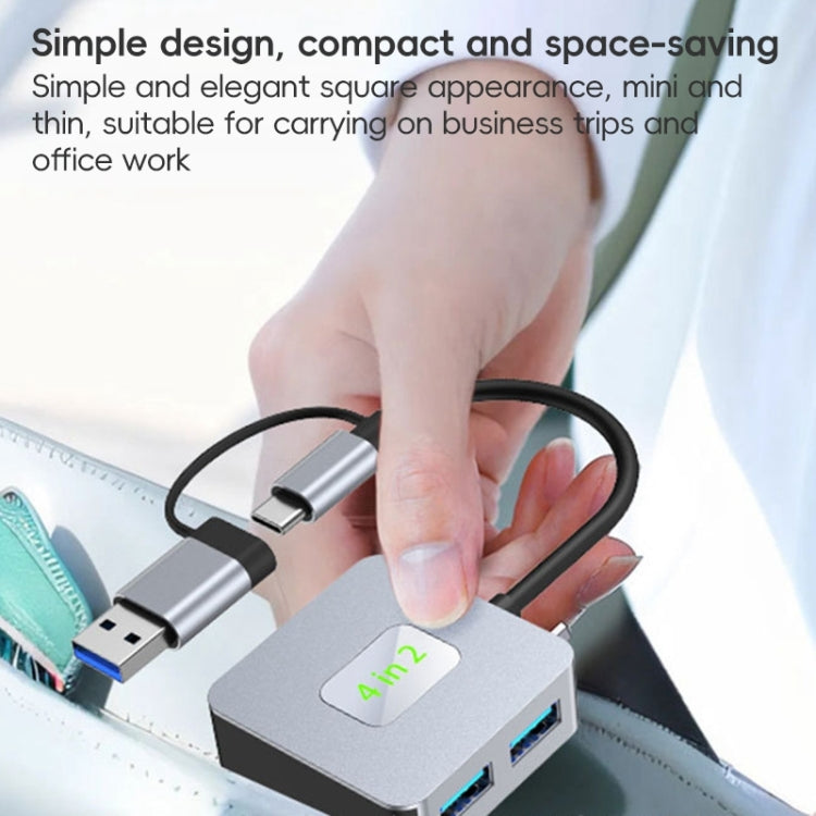 BYL-2320 4 in 2 USB + USB-C / Type-C to USB 3.2 4 Port HUB Adapter - Grey