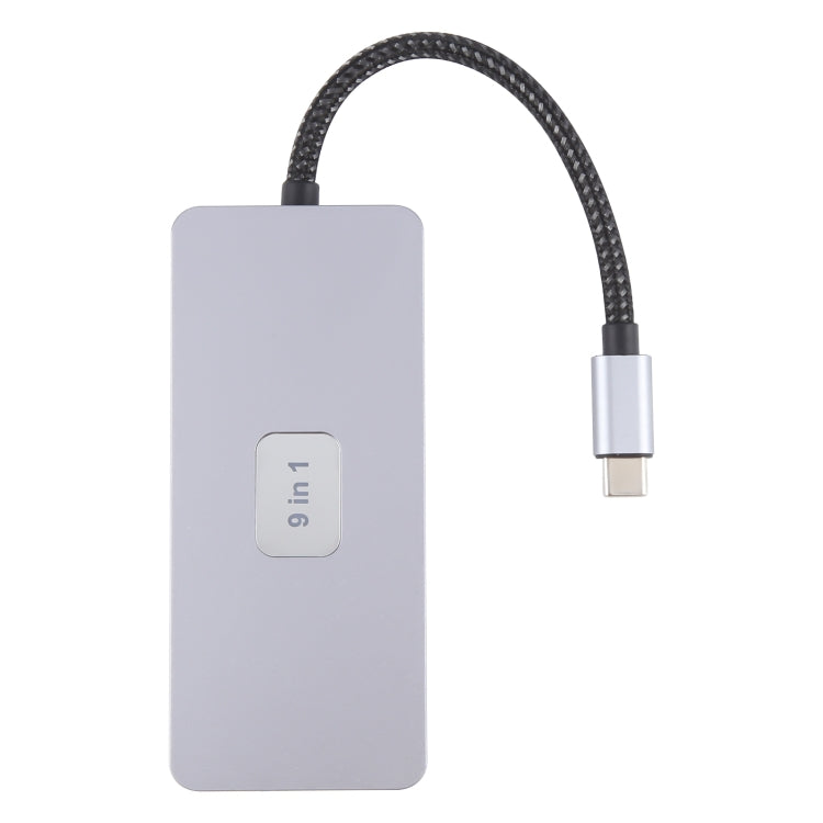 BYL-2318 9 in 1 USB-C / Type-C to USB3.0+Type-C+1000M Ethernet+HDTV+SD / TF Dual Card Slot Docking Station - Grey