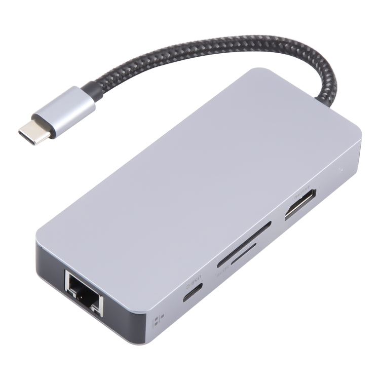 BYL-2318 9 in 1 USB-C / Type-C to USB3.0+Type-C+1000M Ethernet+HDTV+SD / TF Dual Card Slot Docking Station - Grey